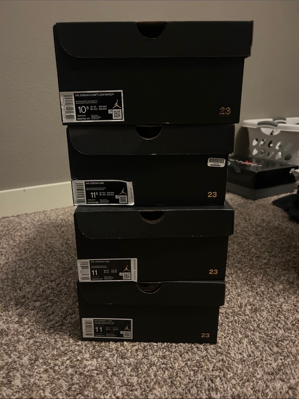 Empty Jordan Black Stackable Shoe Boxes (Set of 4)